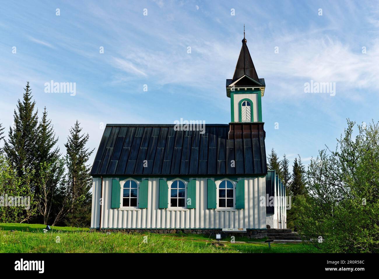 Chiesa di Thingvellir, Parco Nazionale di Pingvellir, Pingvellir, Pingvallavattn, cerchio d'oro, Triangolo d'oro, sito patrimonio dell'umanità dell'UNESCO, Islanda Foto Stock