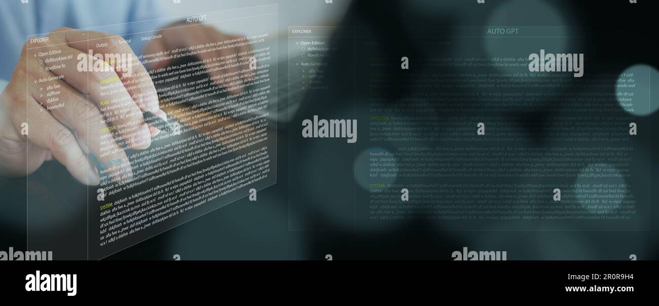 Auto GPT, Chef GPT, ai Agent: Strumento di intelligenza artificiale che raggiunge gli obiettivi dell'utente senza richiedere all'utente di immettere prompt. Un uomo lo usa t Foto Stock