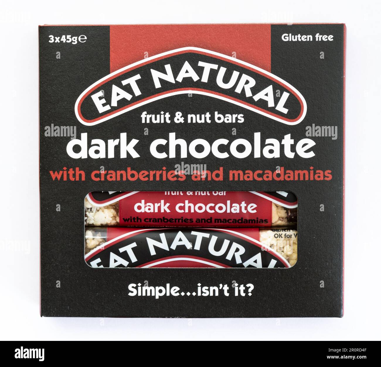 Mangiare cioccolato fondente naturale con mirtilli rossi e macadamia bar multi pack Foto Stock