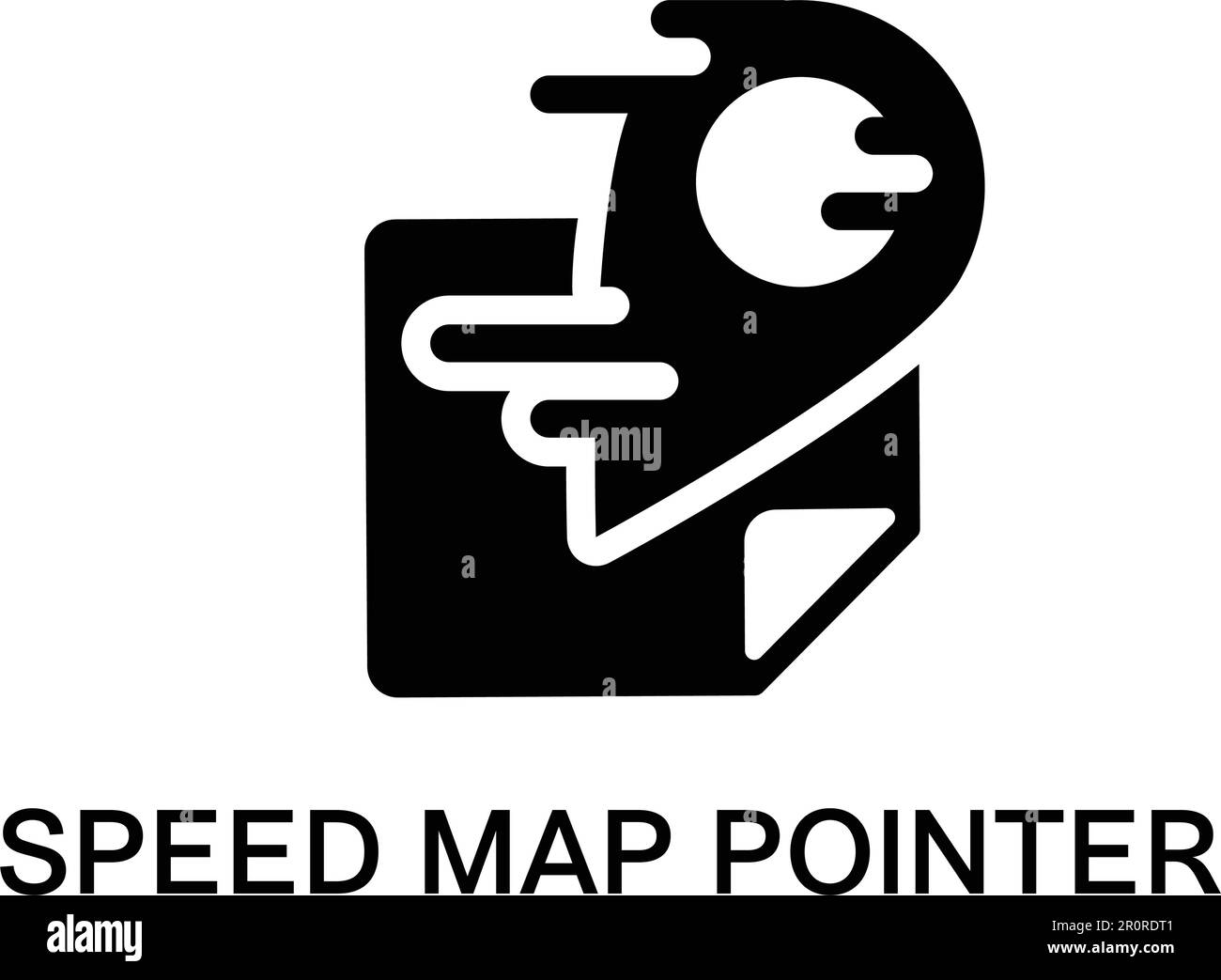 Concetto di icona vettoriale con lettere del puntatore della mappa della velocità. GPS monocromatico semplice, design del logo aziendale di consegna Illustrazione Vettoriale