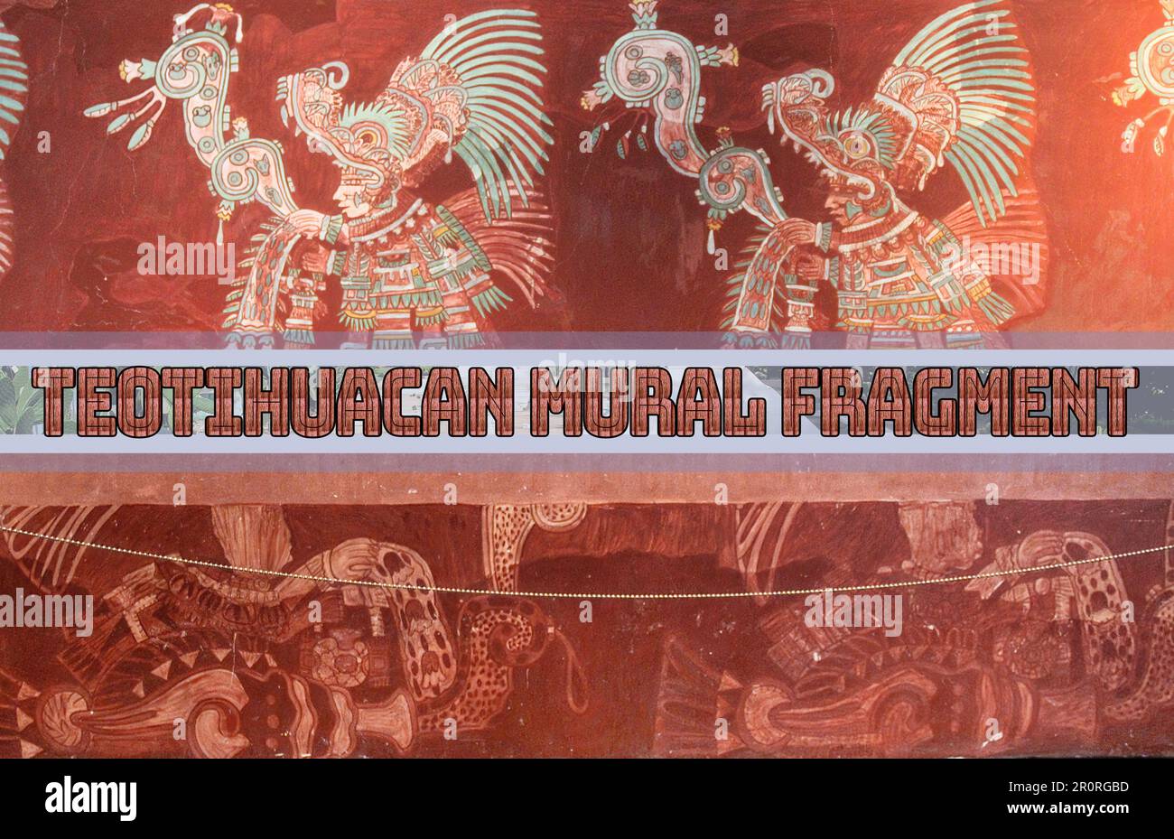 Bellissimi frammenti di pittura murale trovati nell'antica e misteriosa città di Tenochtitlan in Messico Foto Stock