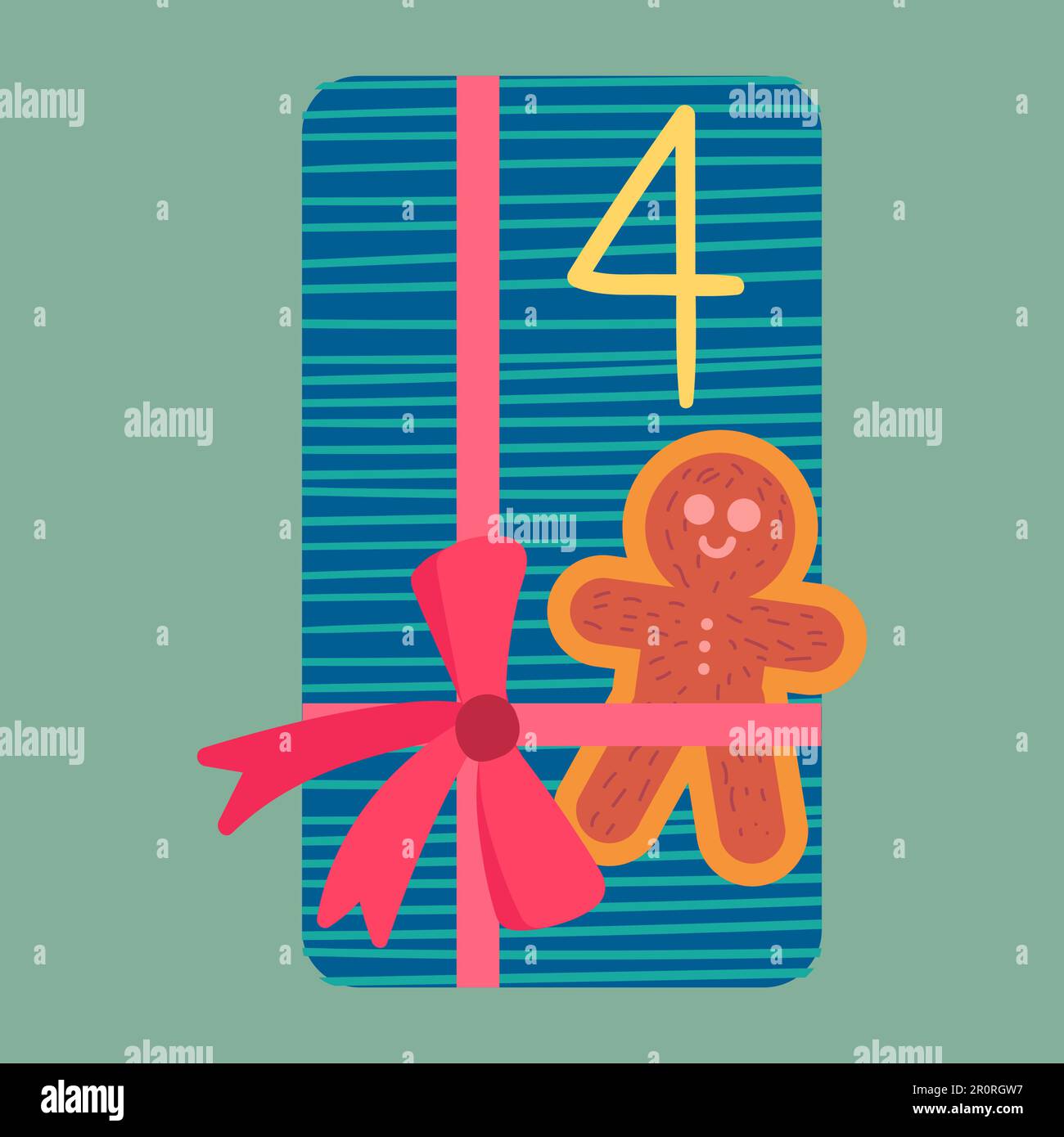 Regalo di Natale dall'illustrazione piatta del vettore di sopra. Confezione regalo confezionata con biscotti di pan di zenzero Illustrazione Vettoriale