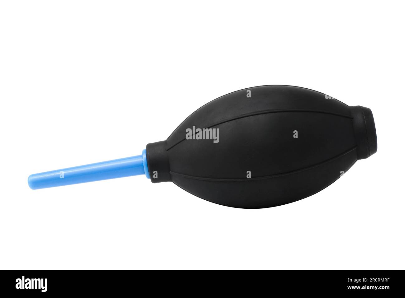 Soffiante per lenti isolate su sfondo bianco. Strumenti per la pulizia di obiettivi e fotocamere Foto Stock