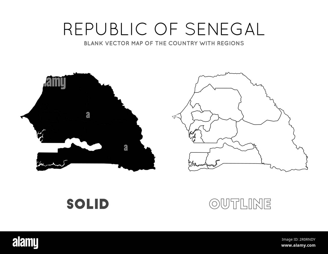 Mappa del Senegal. Mappa vettoriale vuota del paese con regioni. Confini del Senegal per la tua infografica. Illustrazione vettoriale. Illustrazione Vettoriale