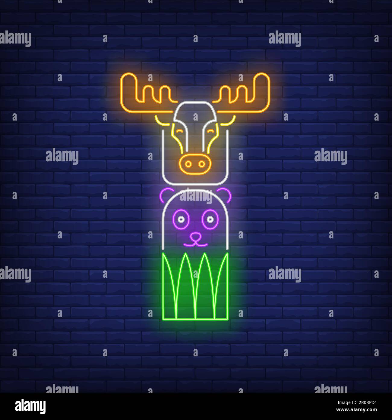 Totem pole con alci e segno al neon Illustrazione Vettoriale