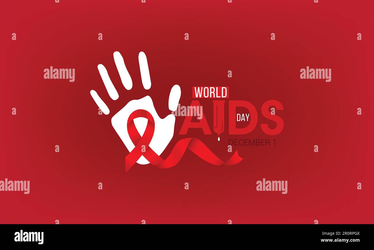 Banner della Giornata Mondiale dell'AIDS, nastro rosso con la Giornata Mondiale dell'Aids, Giornata Mondiale dell'Aids di dicembre e Giornata Internazionale dell'Aids Illustrazione Vettoriale