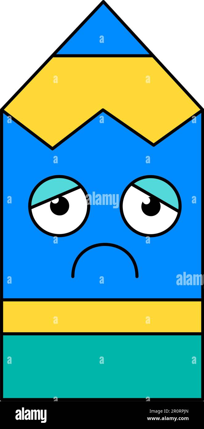 Illustrazione del fumetto adesivo a matita depressa. Emoticon malinconico e cupo. Emoji dei social media Illustrazione Vettoriale