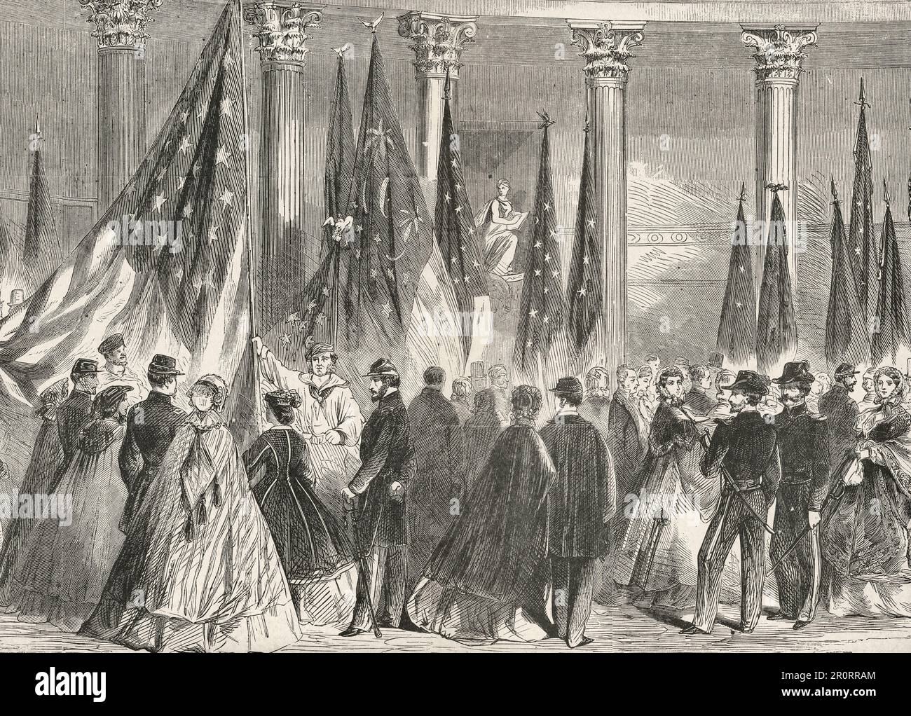 Bandiere ribelli nella vecchia Camera dei rappresentanti a Washington durante la guerra civile americana, 1862 Foto Stock