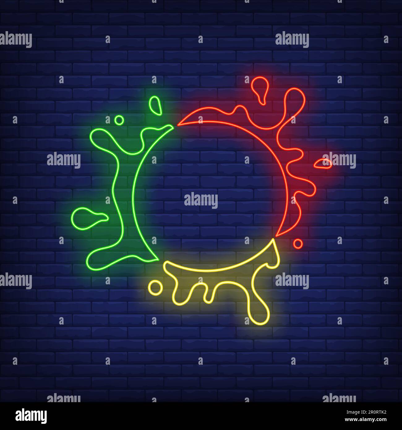 Astratto elemento a forma di cerchio e vernice spruzza segno al neon Illustrazione Vettoriale