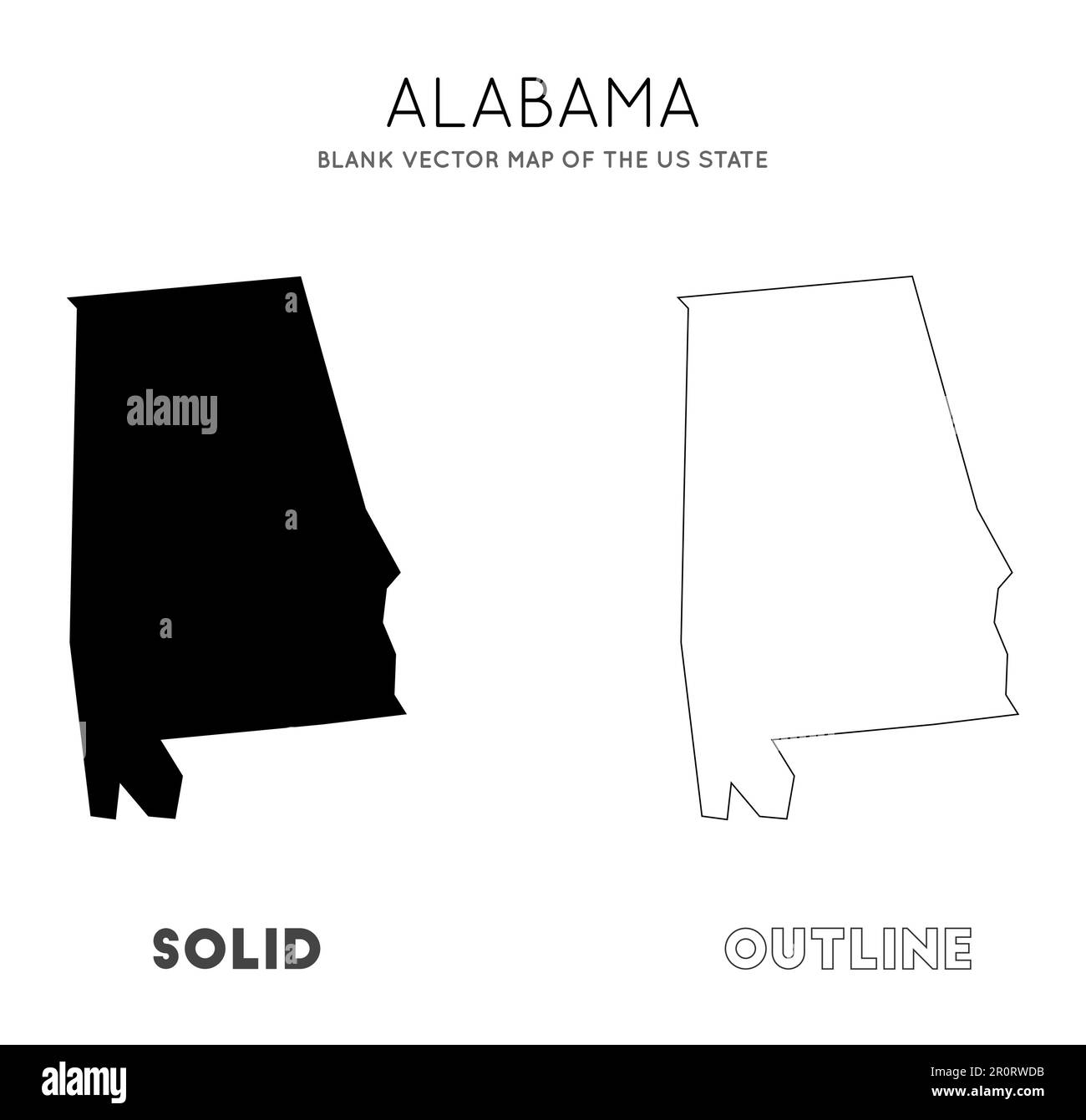 Mappa dell'Alabama. Mappa vettoriale vuota dello stato USA. Confini dell'Alabama per la vostra infografica. Illustrazione vettoriale. Illustrazione Vettoriale