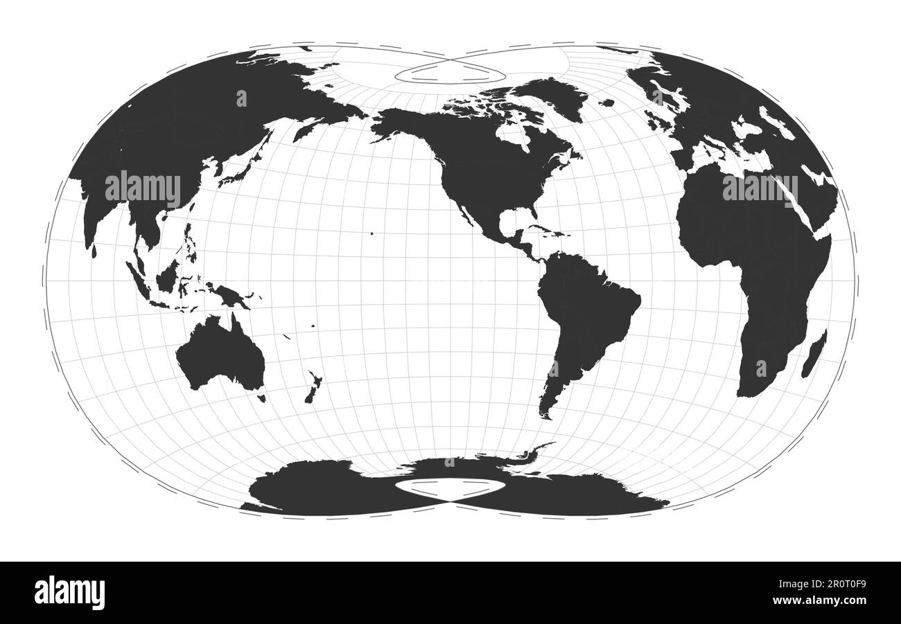 Mappa vettoriale del mondo. Proiezione ottimale Laskowski. Mappa geografica del mondo pianeggiante con linee di latitudine e longitudine. Illustrazione Vettoriale