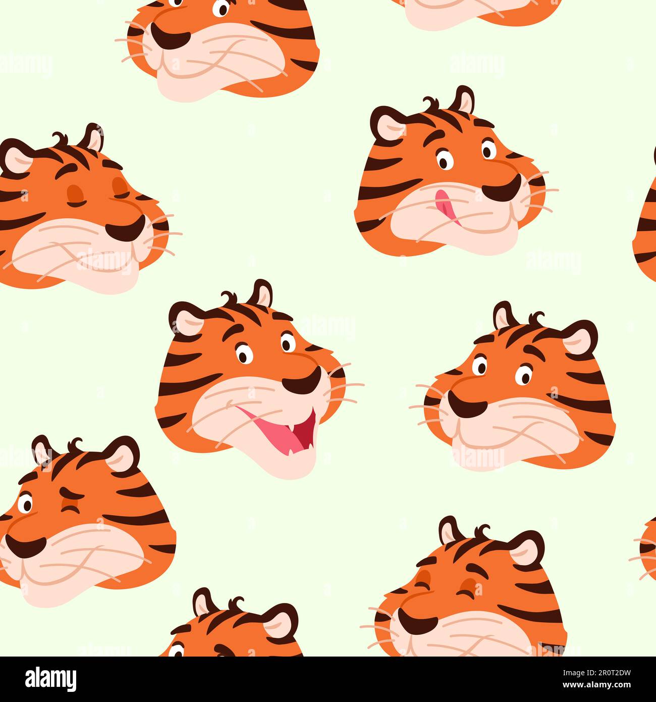 Testa di tigre colorata sorridente senza cuciture. Illustrazione Vettoriale