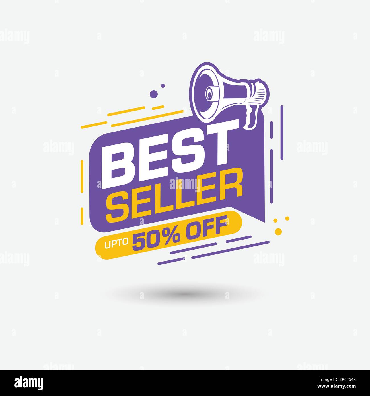 badge best seller con megafono e 50% di sconto su tag, vendita banner modello vettore di progettazione per i social media Illustrazione Vettoriale