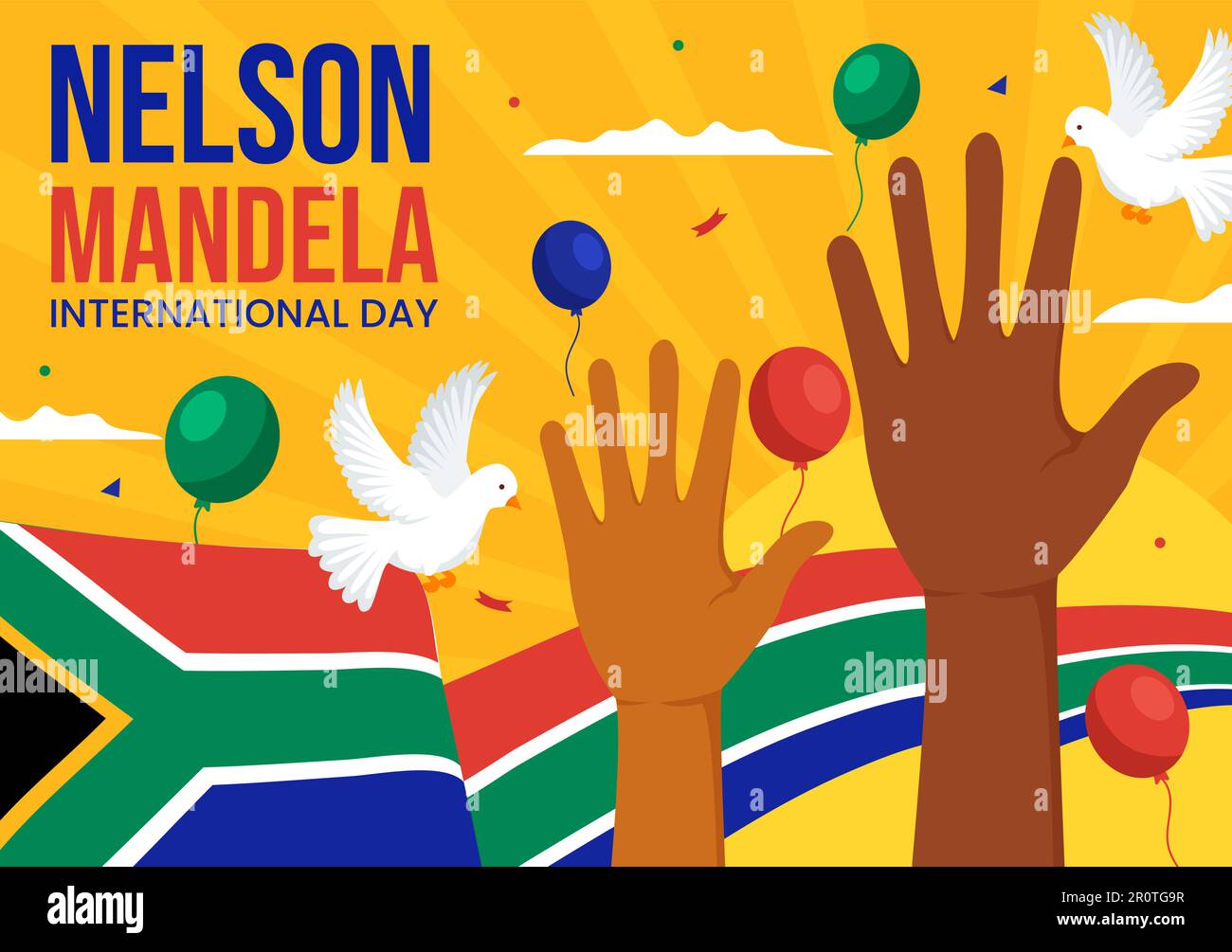 Happy Nelson Mandela International Day Vector Illustration il 18 luglio con la bandiera del Sud Africa in Cartoon piano modelli di landing page disegnati a mano Illustrazione Vettoriale