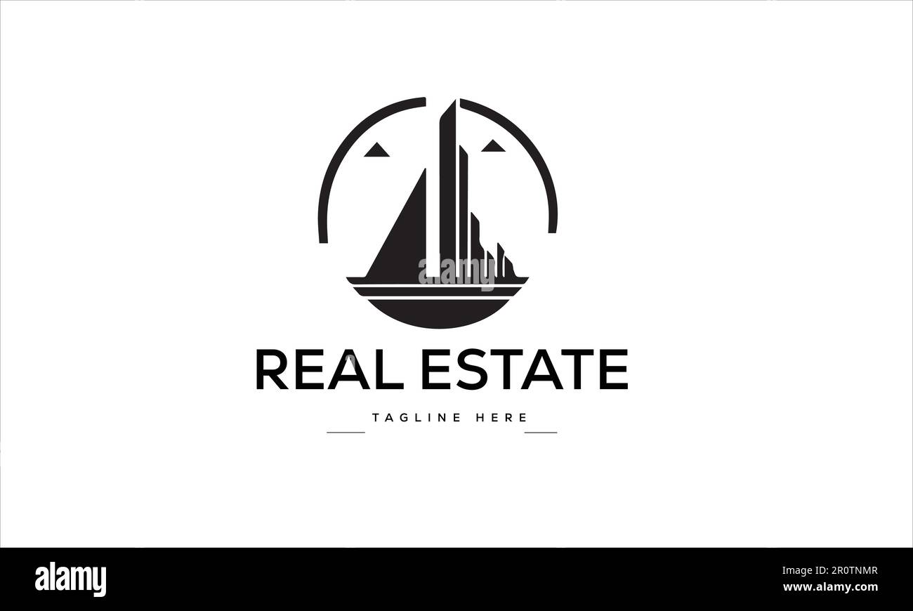 Un design con logo tipo silhouette immobiliare. Illustrazione del logo. Illustrazione Vettoriale