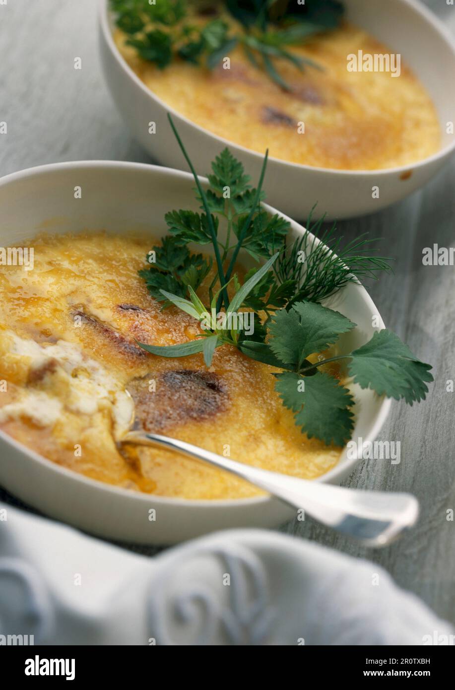 Il foie gras e arachide crème brûlée Foto Stock