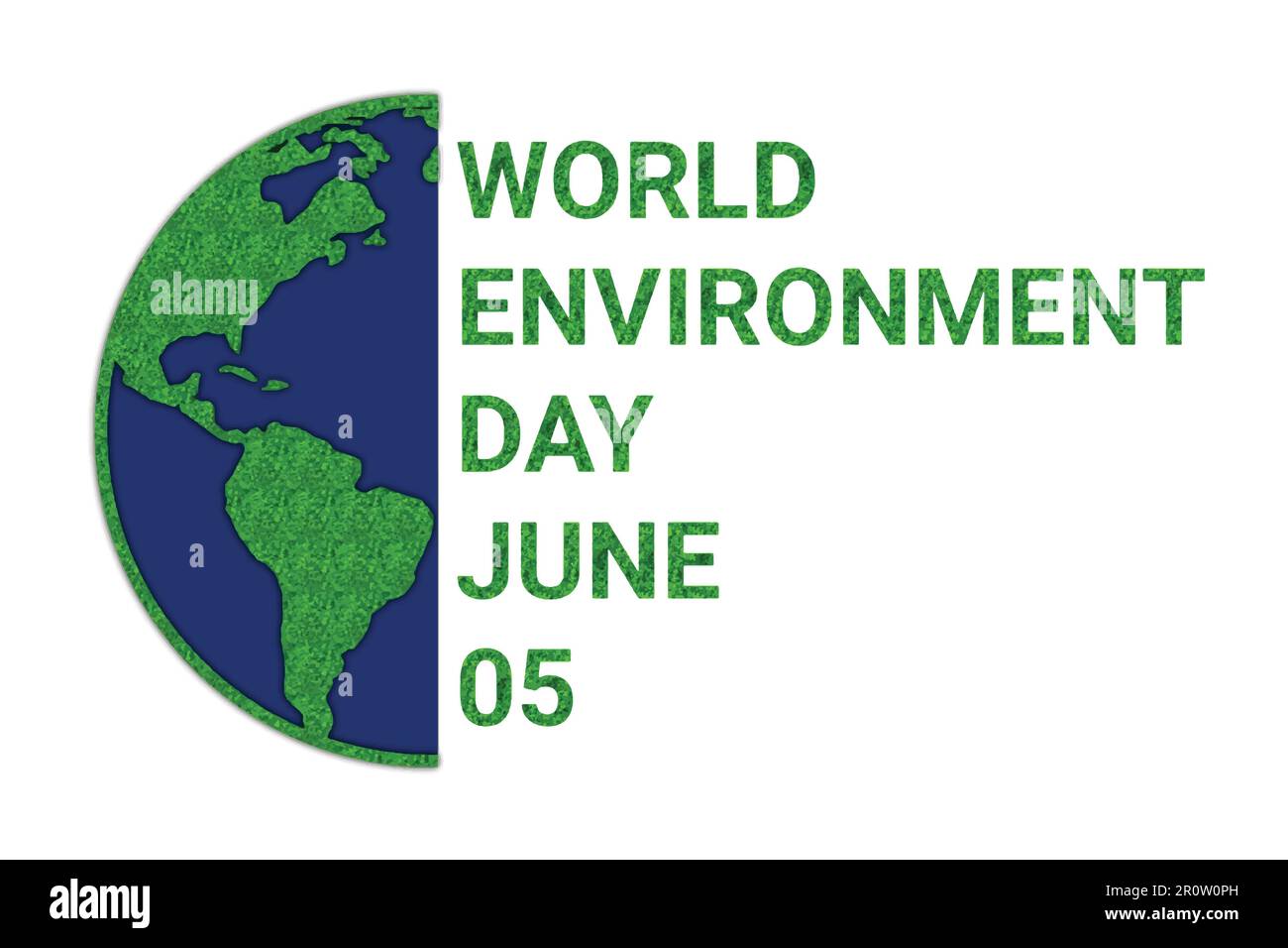 Giornata mondiale dell'ambiente con erba verde e mappa del mondo su sfondo bianco. Giugno 5. Illustrazione vettoriale adatta per biglietti d'auguri, poster e striscioni. Illustrazione Vettoriale