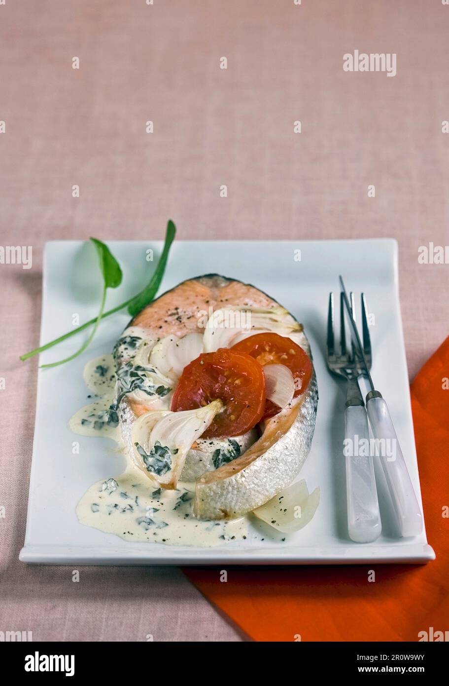 Bistecca di salmone con sorrel Foto Stock