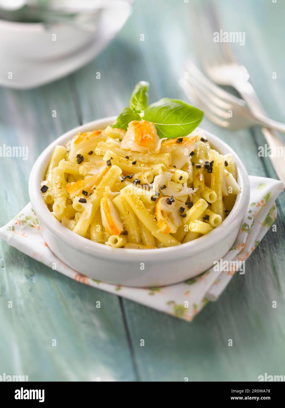 Macaronis con aragosta e piatto al tartufo Foto Stock