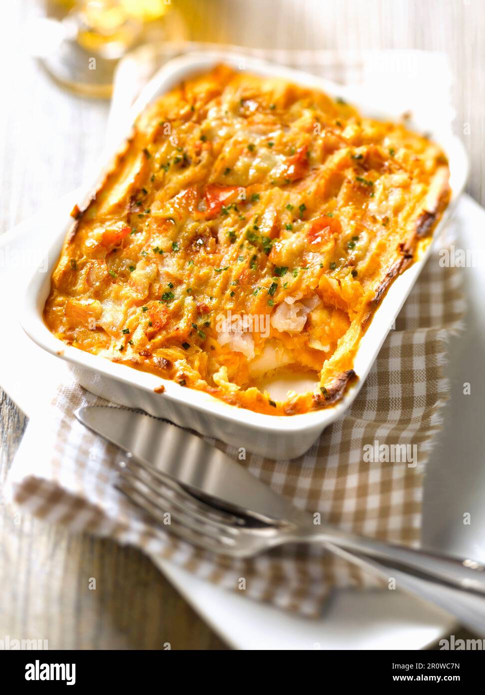 Torta di patate dolci e eglefino Foto Stock