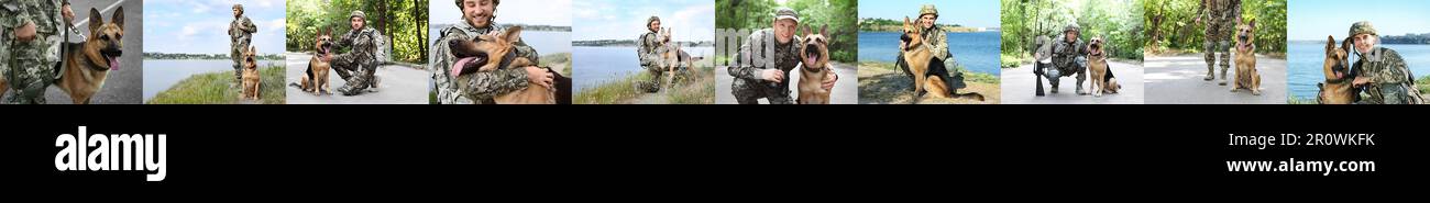 Collage con foto di persone con cani di servizio, banner design Foto Stock