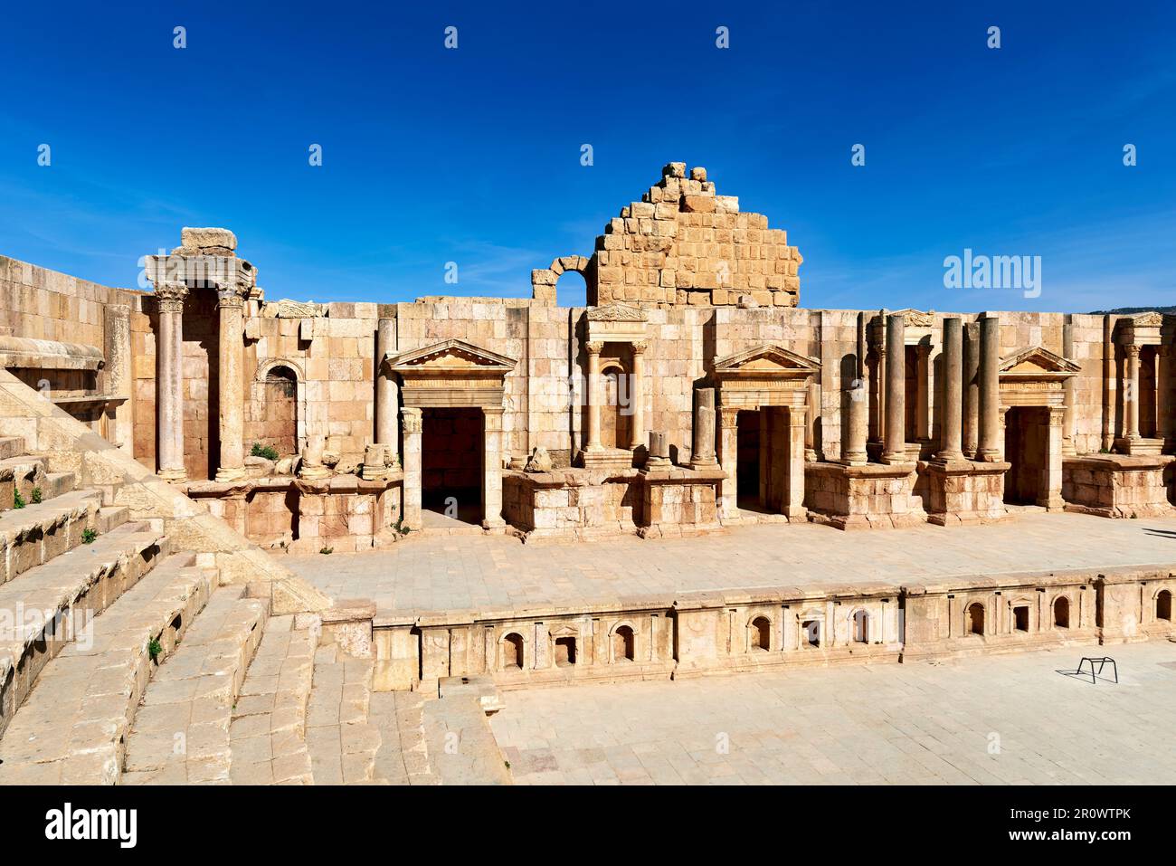 Giordania. La città greca romana di Gerasa Jerash. Il teatro Foto Stock