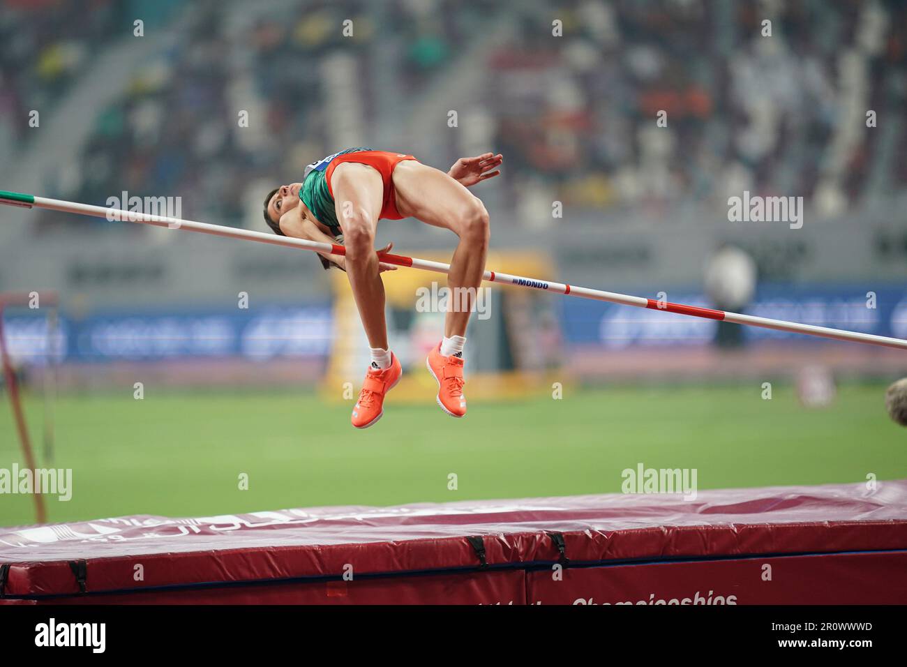 Mirela Demireva partecipa all'High Jump ai Campionati del mondo di atletica leggera di Doha 2019. Foto Stock