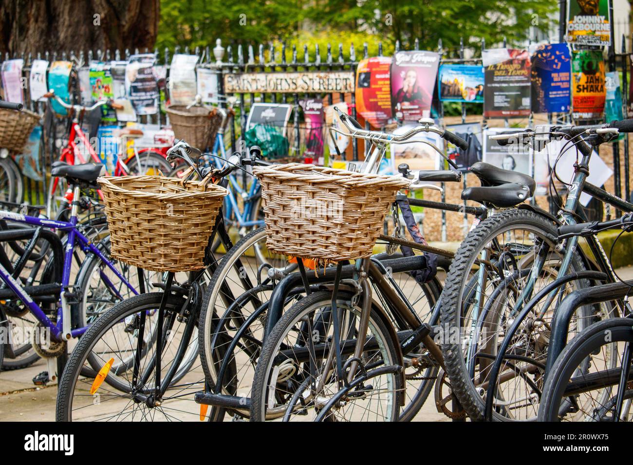 Biciclette nel centro di Cambridge. Cambridge è famosa per le biciclette. Il centro della città è limitato ai veicoli a motore. Una città universitaria, il ciclismo è popolare tra gli studenti. Foto Stock