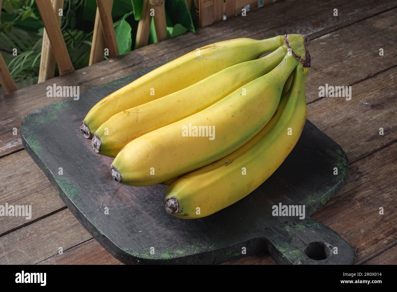 Mazzo fresco biologico di Banana Cavendish o Montel Pisang Foto Stock