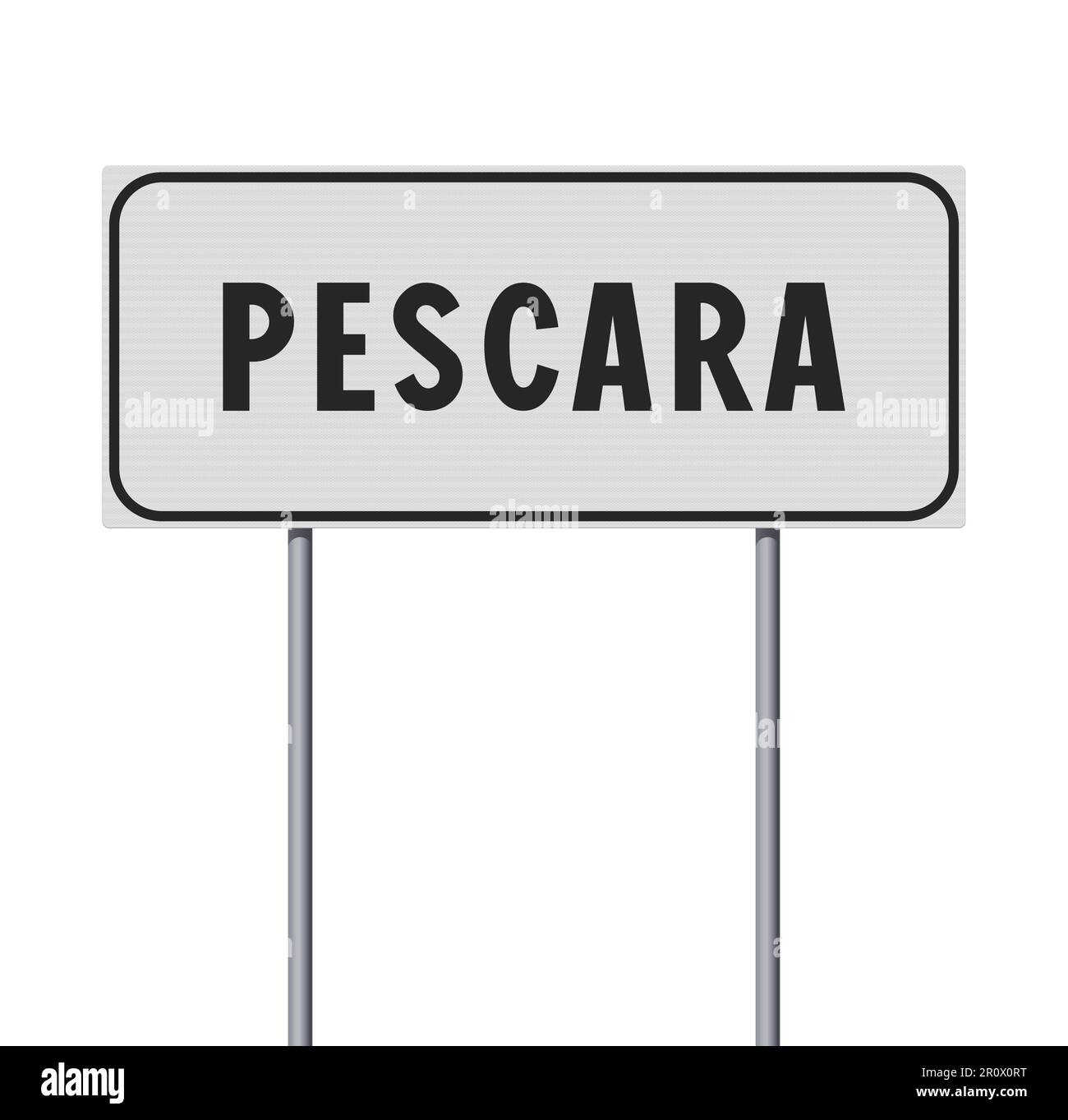 Illustrazione vettoriale della città di Pescara (Italia) entrata segnaletica stradale bianca su pali metallici Illustrazione Vettoriale
