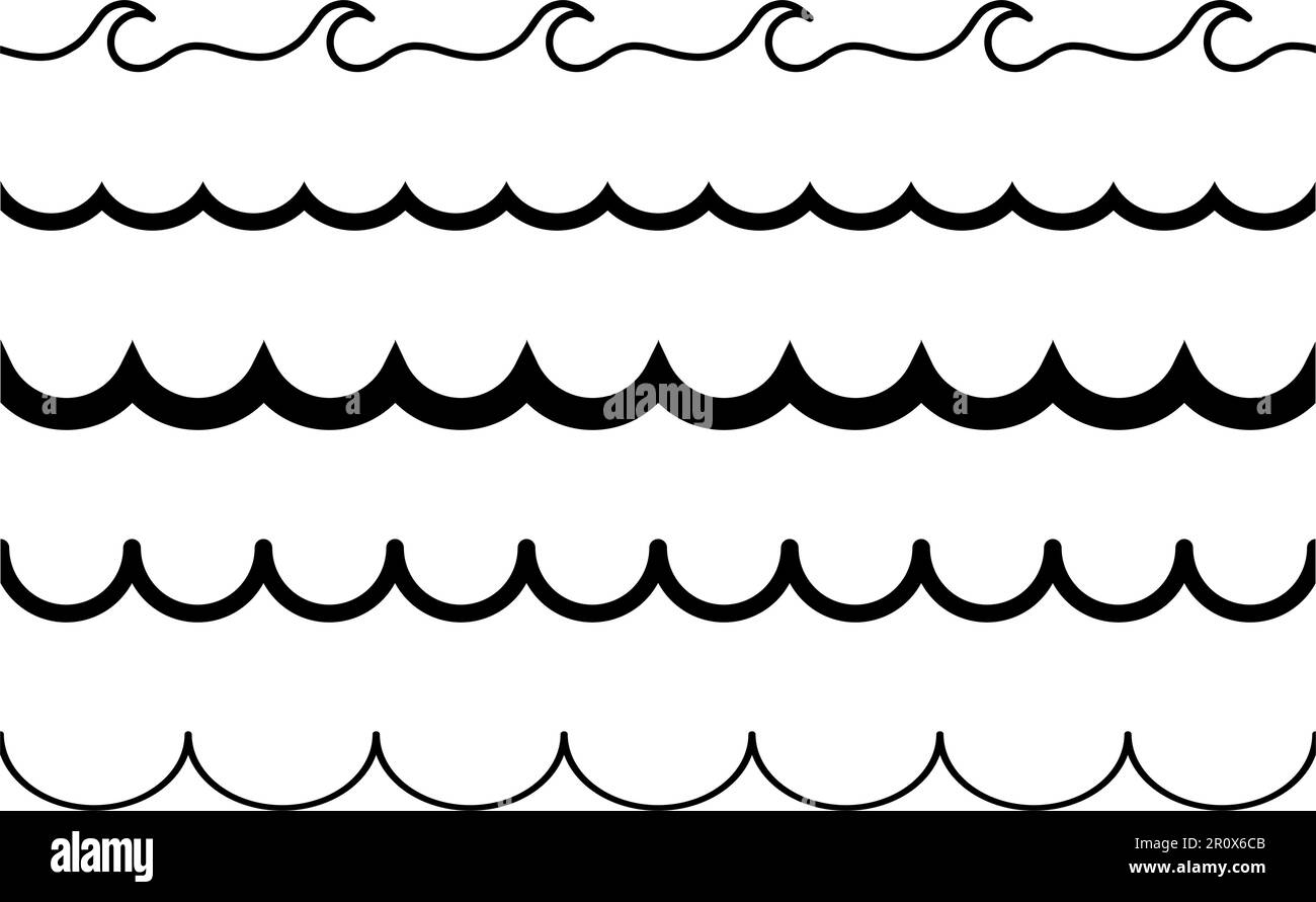 Set di icone della forma d'onda. Raccolta del simbolo della linea d'acqua. Illustrazione del vettore piatto Illustrazione Vettoriale