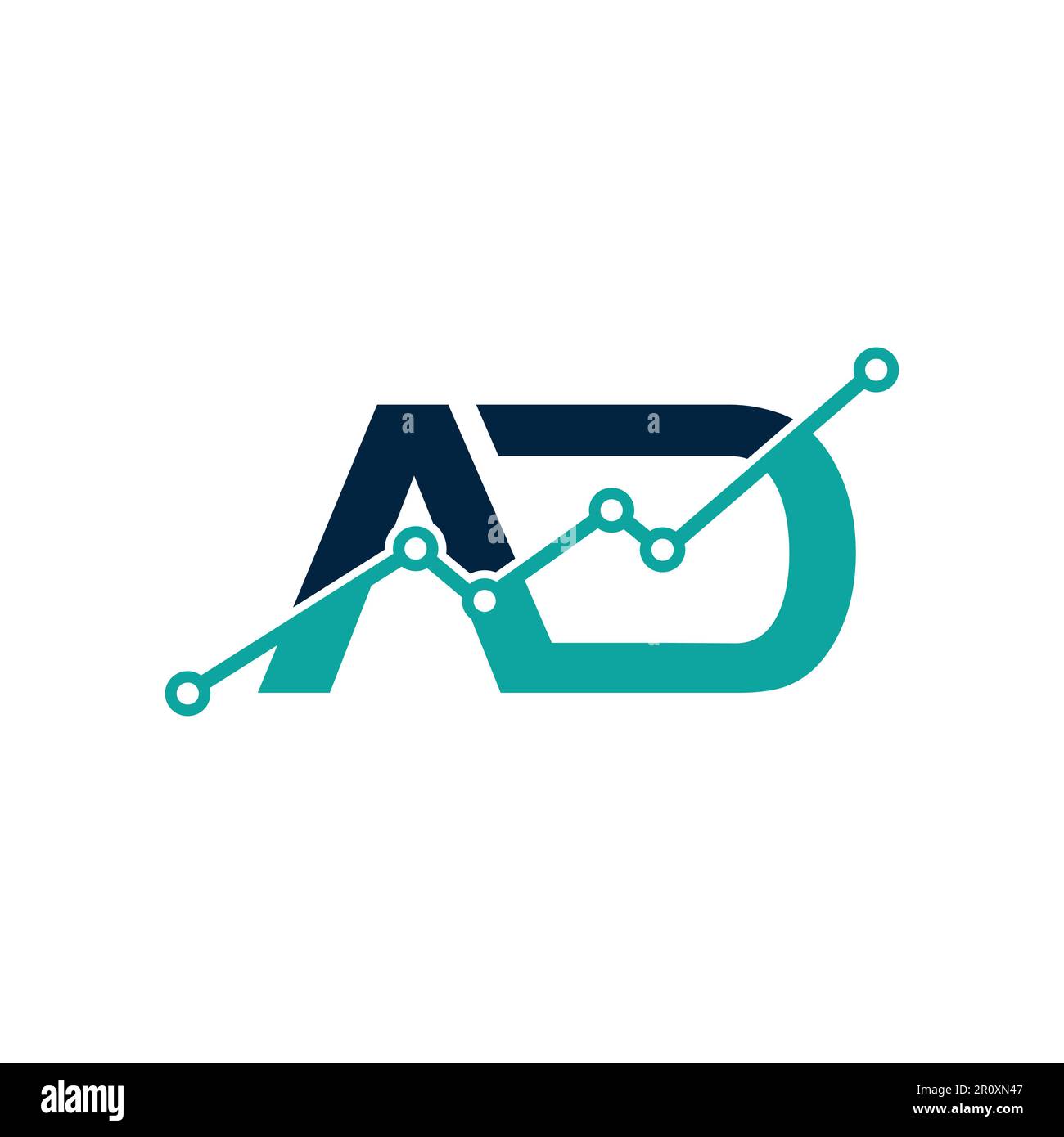 Lettera iniziale ad data analytics logo TECH design. Logo Creativo A e D con simbolo di analisi Illustrazione Vettoriale