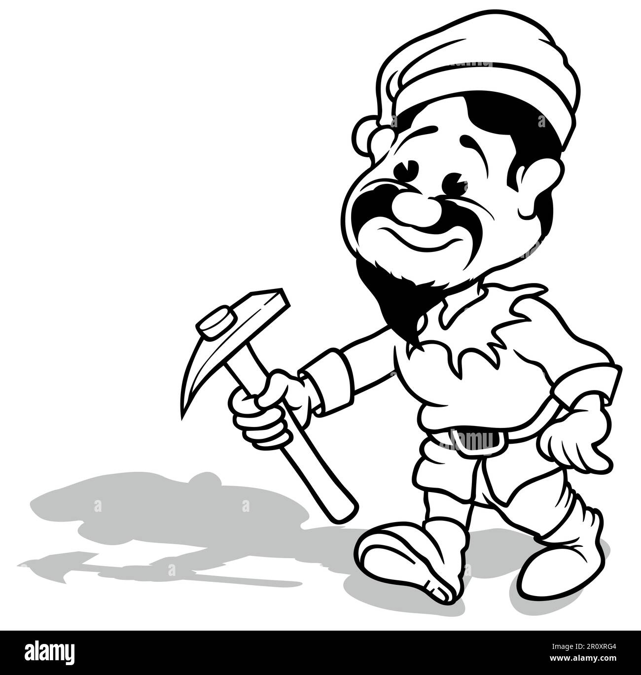 Disegno di un nano con un Pickax in mano Illustrazione Vettoriale