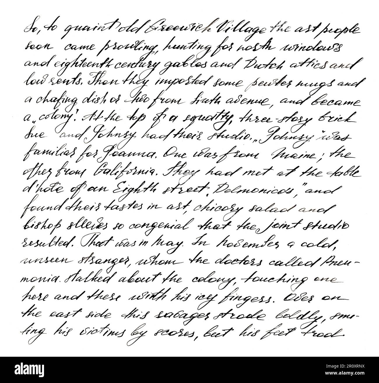 Testo scritto a mano in penna e inchiostro nero. Estratto dalla storia di O. Henry Foto Stock