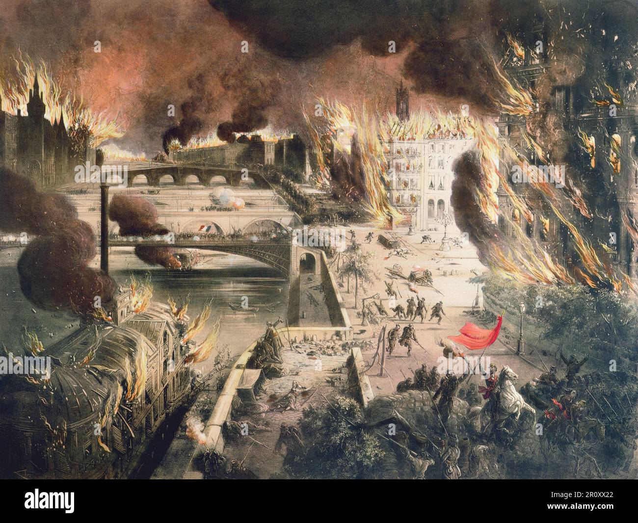 Incendie de Paris pendant la commune - l'incendie de Paris dans la nuit du 24 au 25 mai 1871 Foto Stock