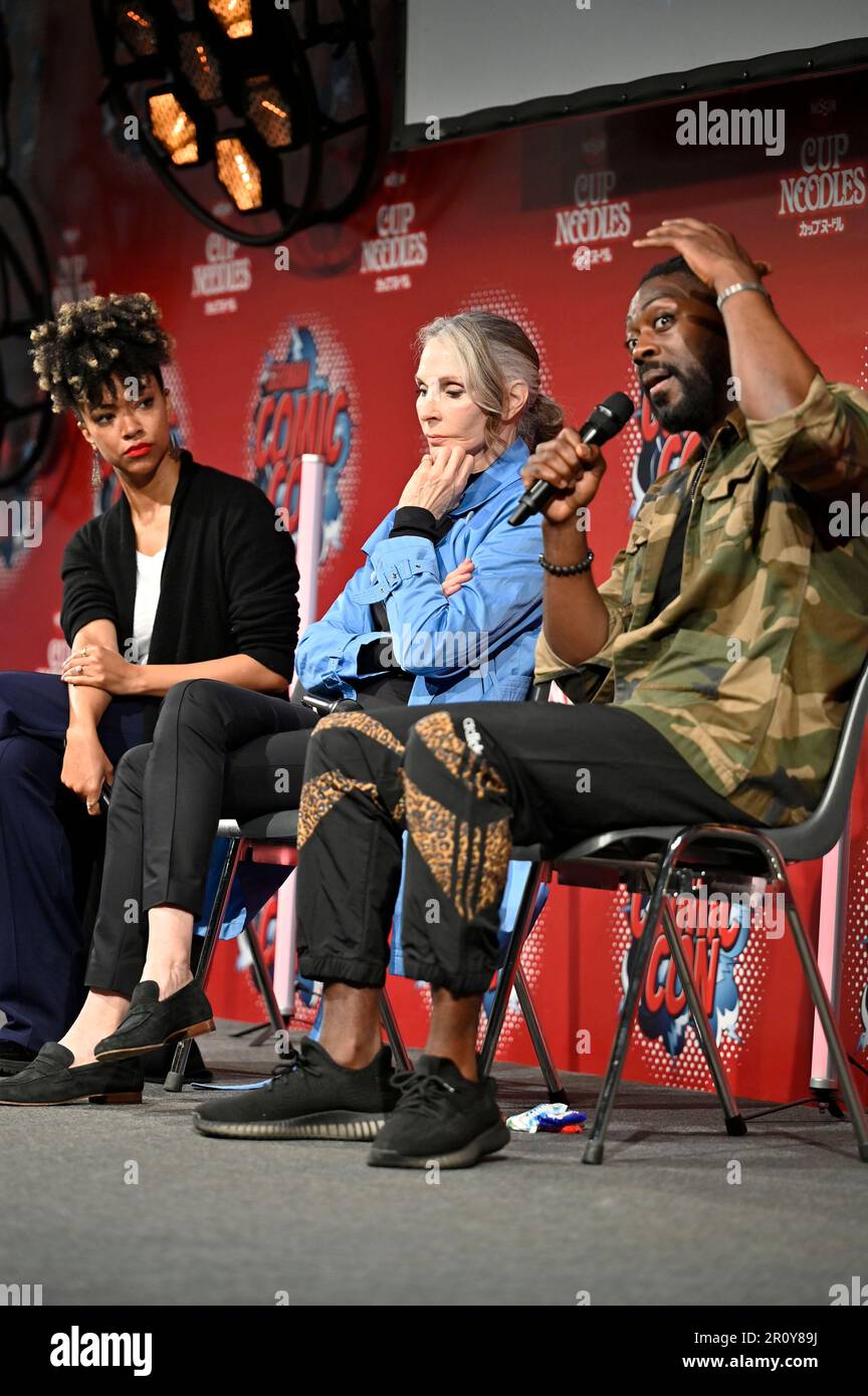 Sonequa Martin-Green, Gates McFadden und David Ajala auf der German Comic con edizione primaverile in der Messe Dortmund. Dortmund, 07.05.2023 Foto Stock