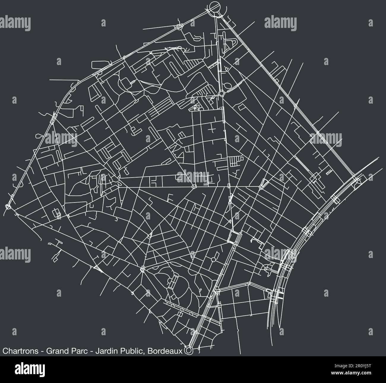 Mappa delle strade del QUARTIERE PUBBLICO CHARTRONS - GRAND PARC - JARDIN, BORDEAUX Illustrazione Vettoriale