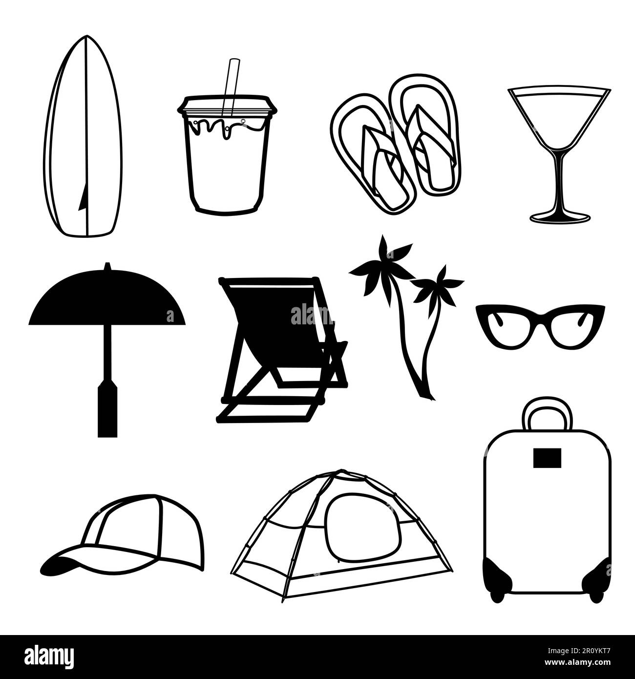 Icone di viaggio impostate nell'illustrazione vettoriale della tecnica del doodle Illustrazione Vettoriale