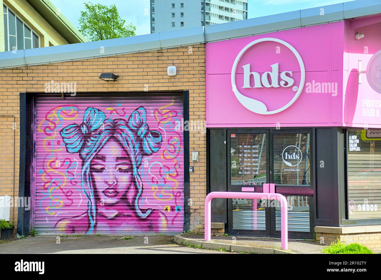 HDS Hair with Beauty murale 92 Balshagray Ave, Glasgow G11 7EH Foto Stock