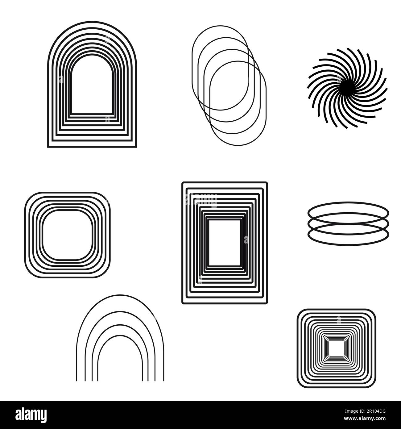 Swiss bauhaus Y2K elementi brutalistici. Forme geometriche astratte, figure contemporanee. Design Vector memphis, set di elementi primitivi Illustrazione Vettoriale