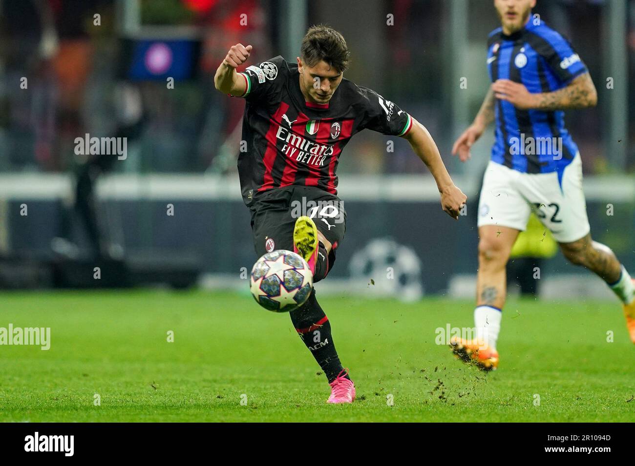 Milano, Italia. 13th Jan, 2019. Brahim Diaz di AC Milan durante la semifinale di UEFA Champions League tra AC Milan e FC Internazionale allo Stadio Giuseppe Meazza, Milano, Italia, il 10 maggio 2023. Credit: Giuseppe Maffia/Alamy Live News Foto Stock