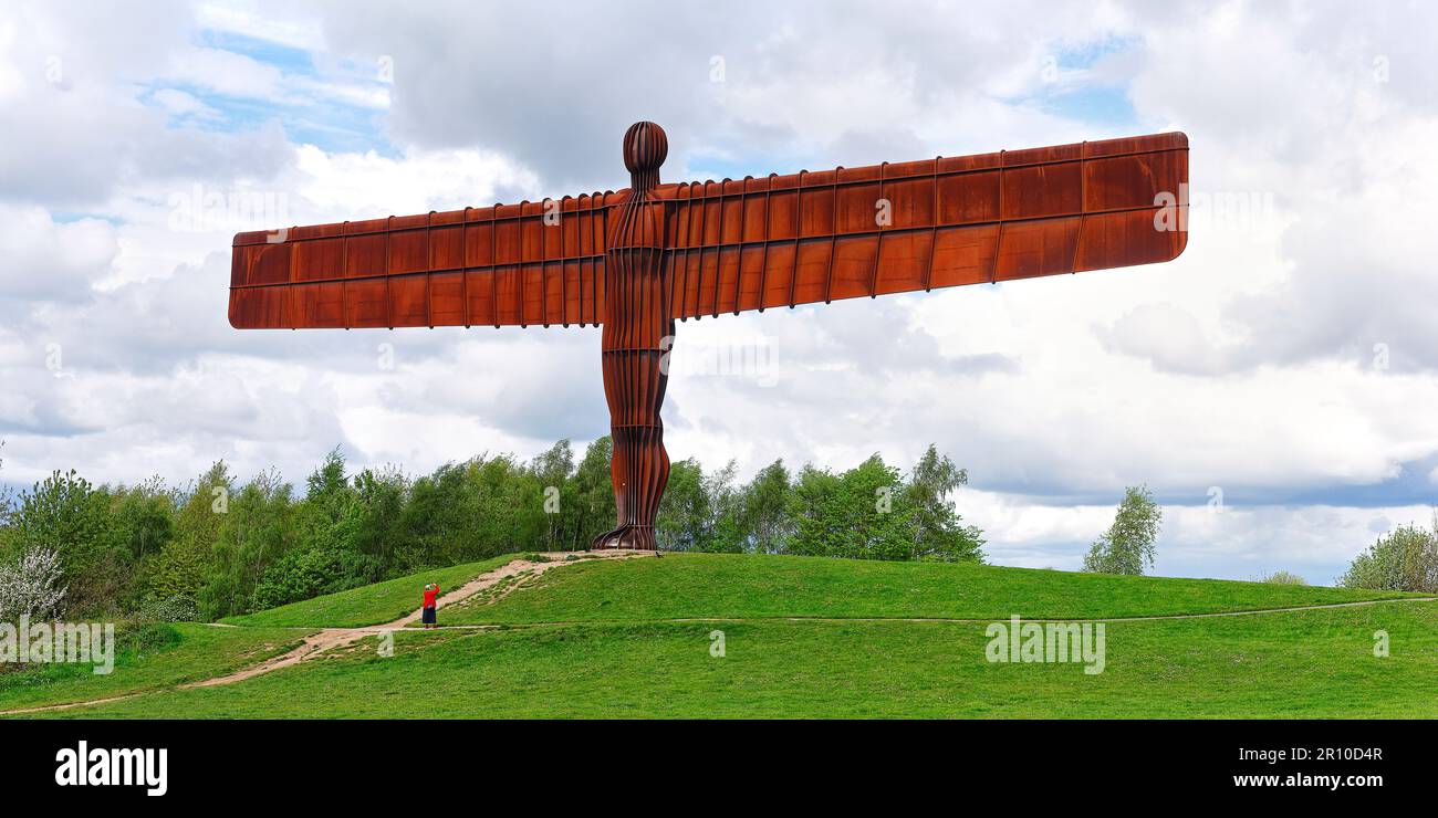 Angelo del Nord a Gateshead. Realizzato in acciaio resistente alle intemperie dal creatore Antony Gormley Foto Stock