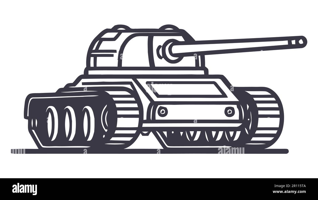 Modello con logo silhouette Tank. Illustrazione vettoriale isolata su sfondo bianco Illustrazione Vettoriale