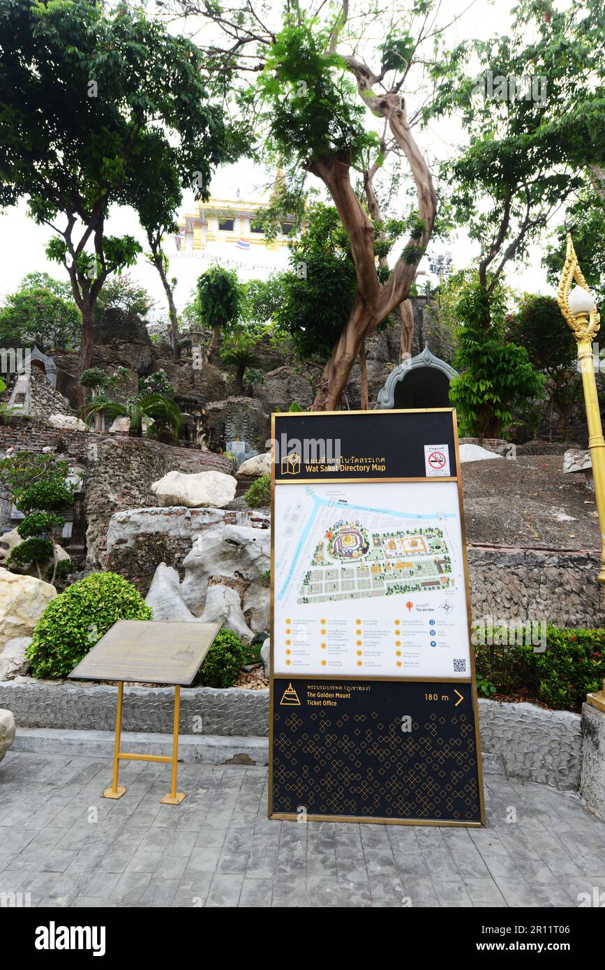 Una mappa turistica di Wat Saket. Bangkok, Thailandia. Foto Stock