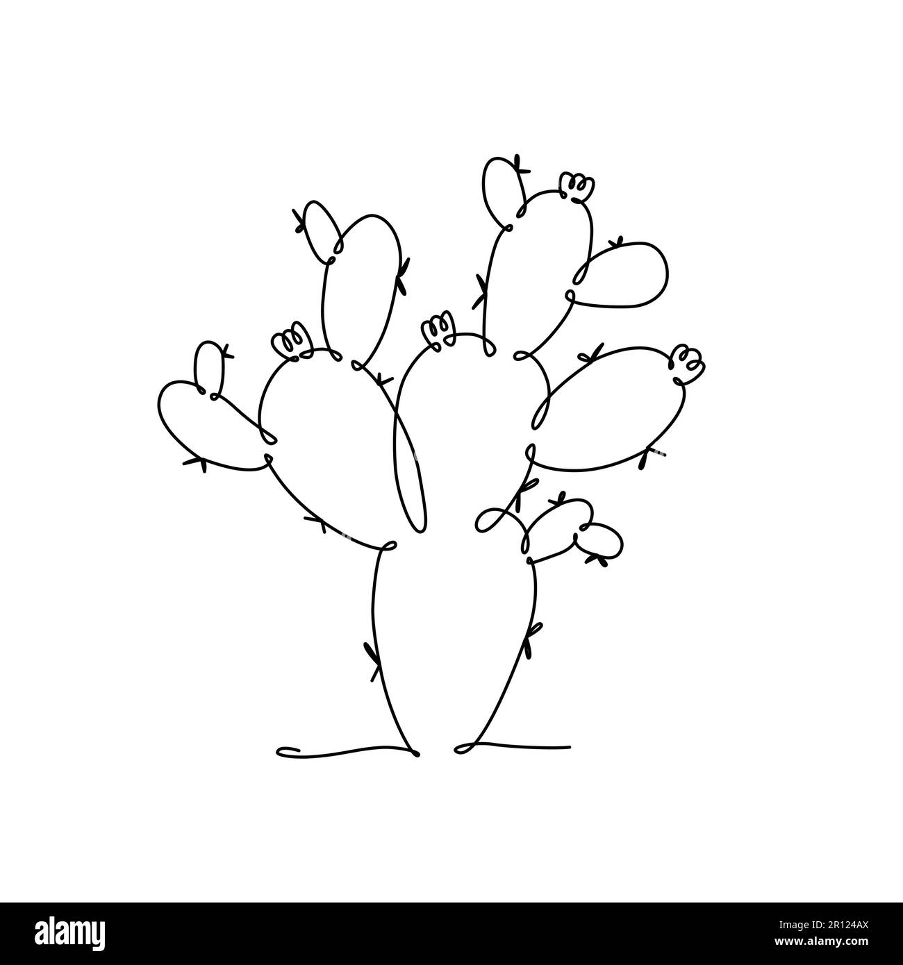 LINEA CACTUS ART. Opuntia cactus vettoriale. Disegno a linea continua per poster a stampa, cartoncino, tatuaggio autoadesivo con cactus ad orecchie conigliate. Una linea ART nero Illustrazione Vettoriale
