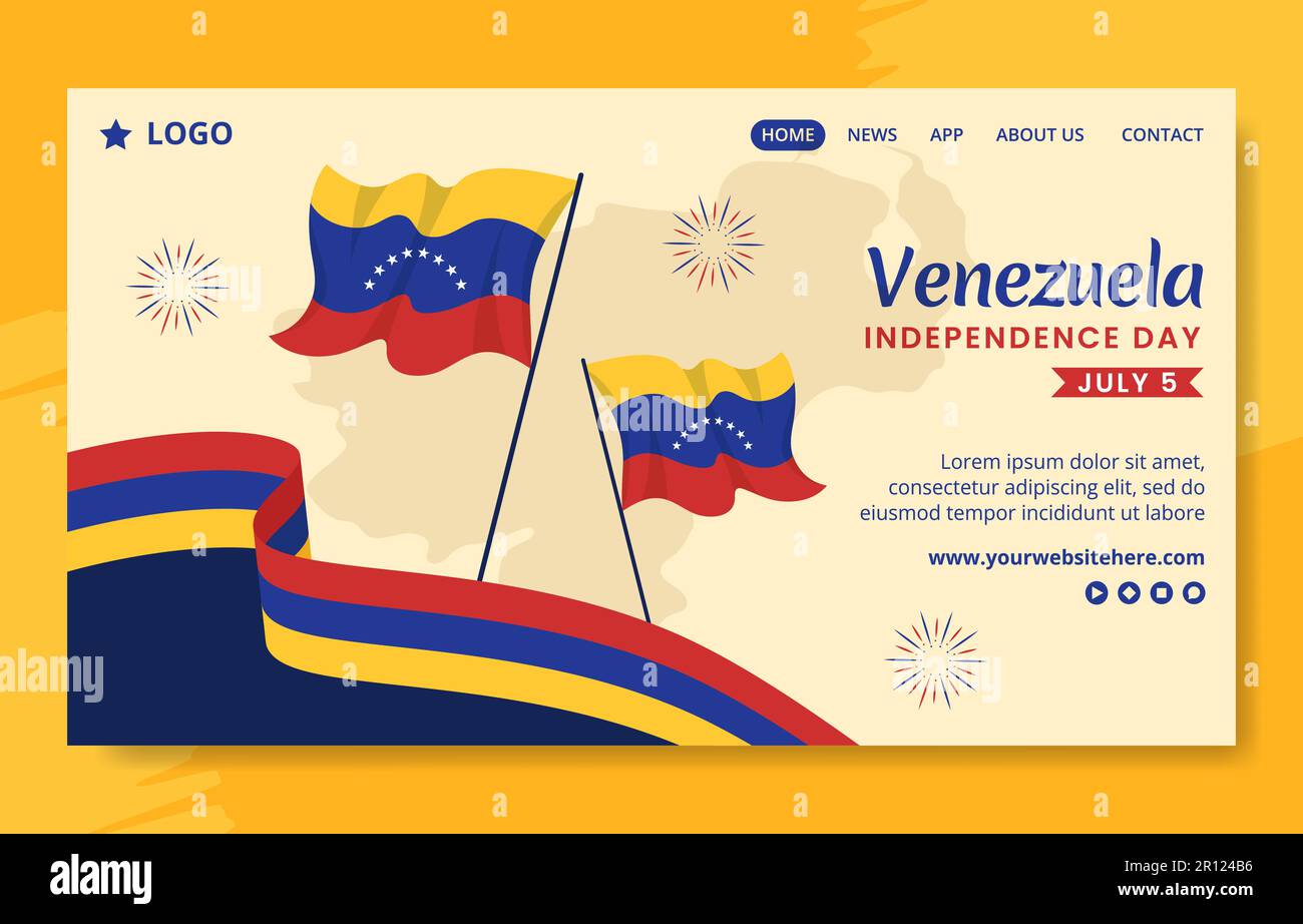 Happy Venezuela Independence Day Social Media Landing Page Flat Cartoon modello disegnato a mano Illustrazione Illustrazione Vettoriale