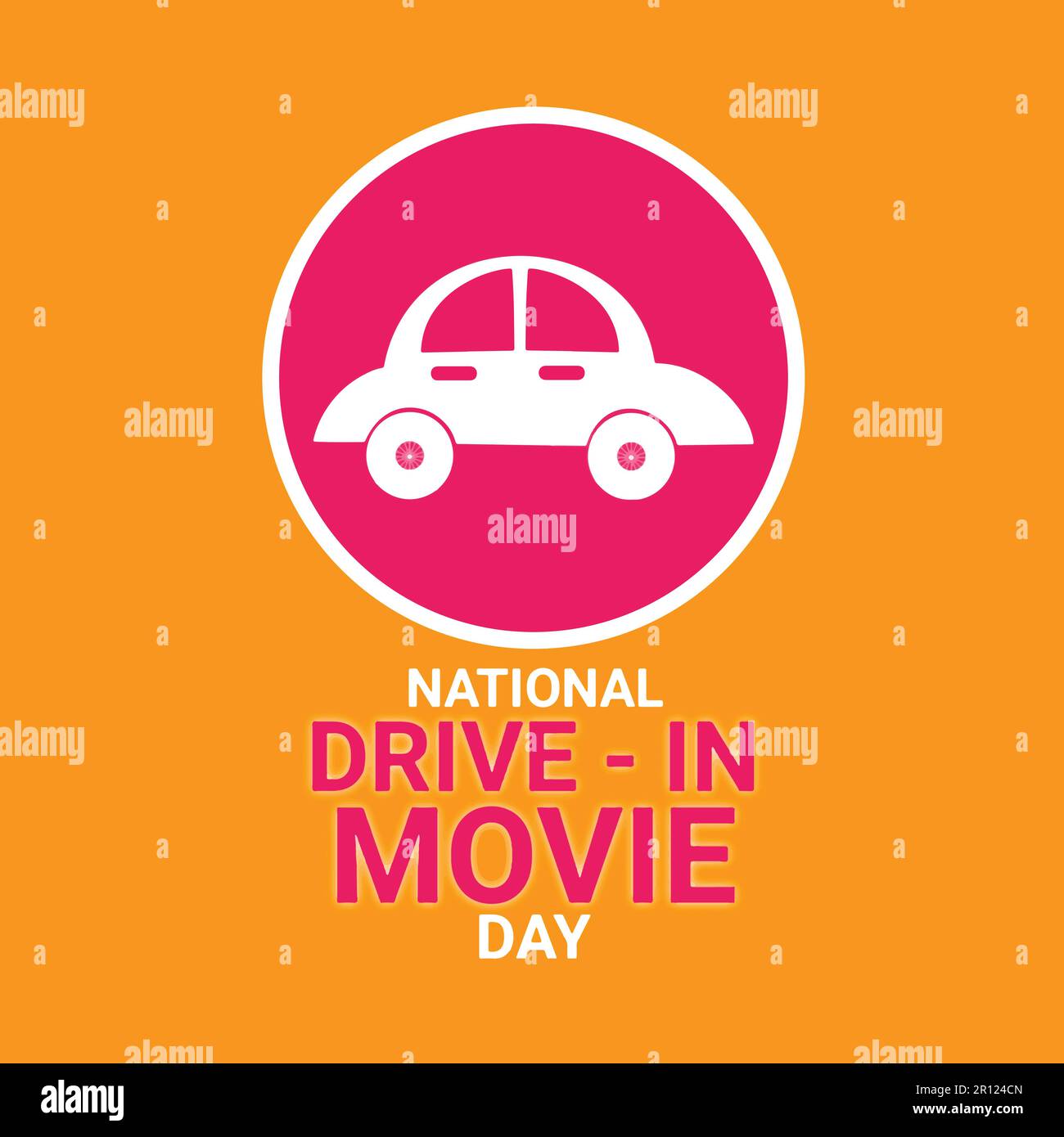 Illustrazione vettoriale di National Drive in Movie Day. Concetto di vacanza. Modello per sfondo, banner, biglietto, poster con iscrizione di testo Illustrazione Vettoriale