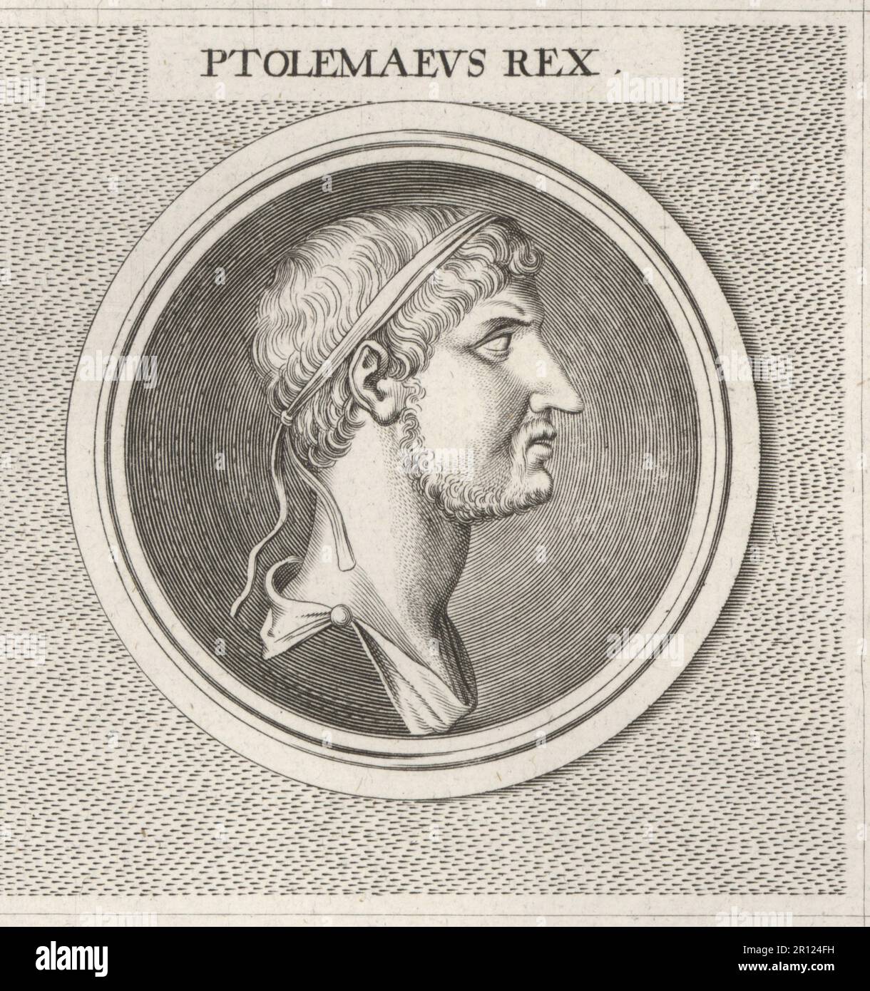 Tolomeo, re di Mauritania, 13 a.C. - 40 d.C. Tolomeo di Mauretania, ultimo cliente romano re e governatore di Mauretania per Roma. Berbero (tribù dei Massili) e figlio di Giuda II, re di Numidia. Tolomeo Rex. Incisione su copperplate dopo un'illustrazione di Joachim von Sandrart dalla sua Academia Todesca, della architettura, scultura & Pittura, oder Teutsche Academie, der Edlen Bau- Bild- und Mahlerey-Kunste, Accademia tedesca di architettura, scultura e pittura, Jacob von Sandrart, Norimberga, 1675. Foto Stock