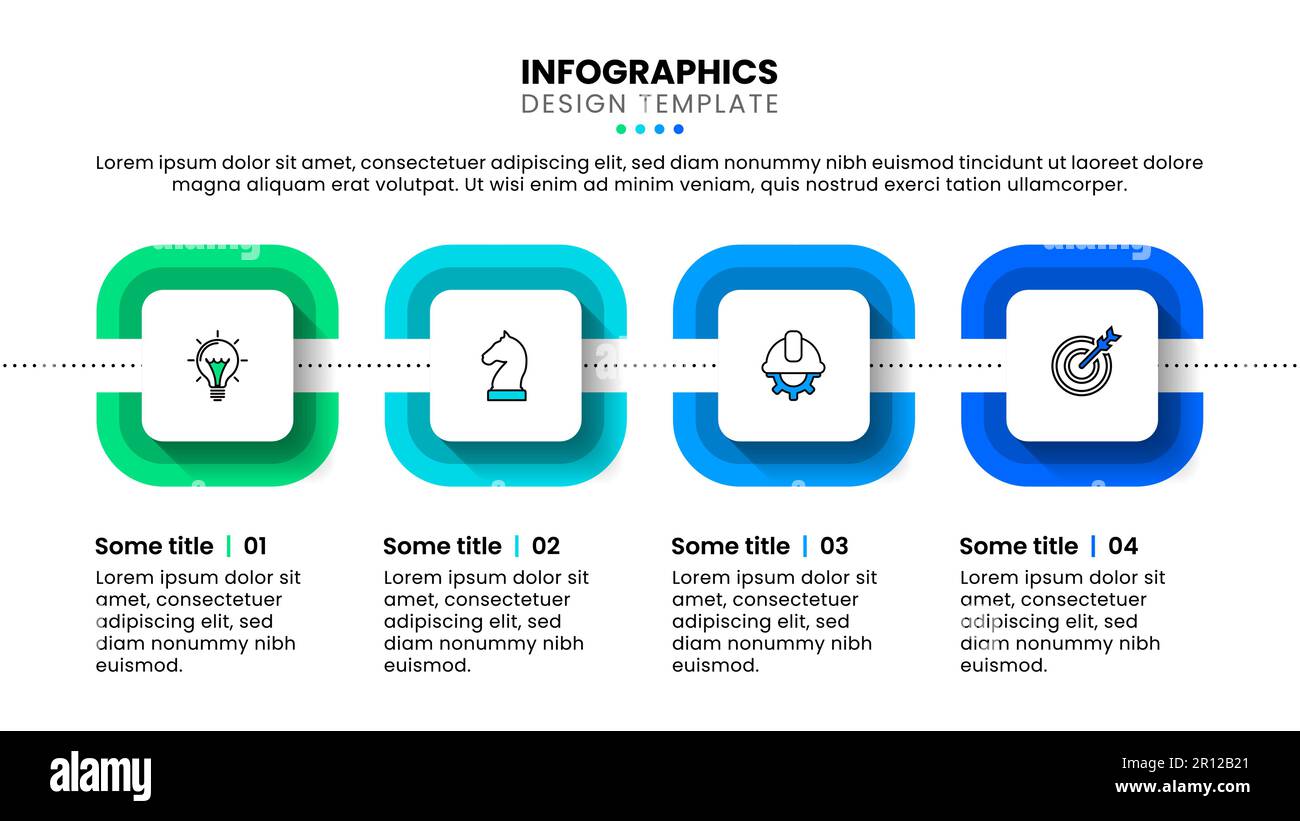 Modello infografico con icone e 4 opzioni o passaggi. Rettangoli. Può essere utilizzato per il layout del flusso di lavoro, il diagramma, il banner, il webdesign. Illustrazione vettoriale Illustrazione Vettoriale