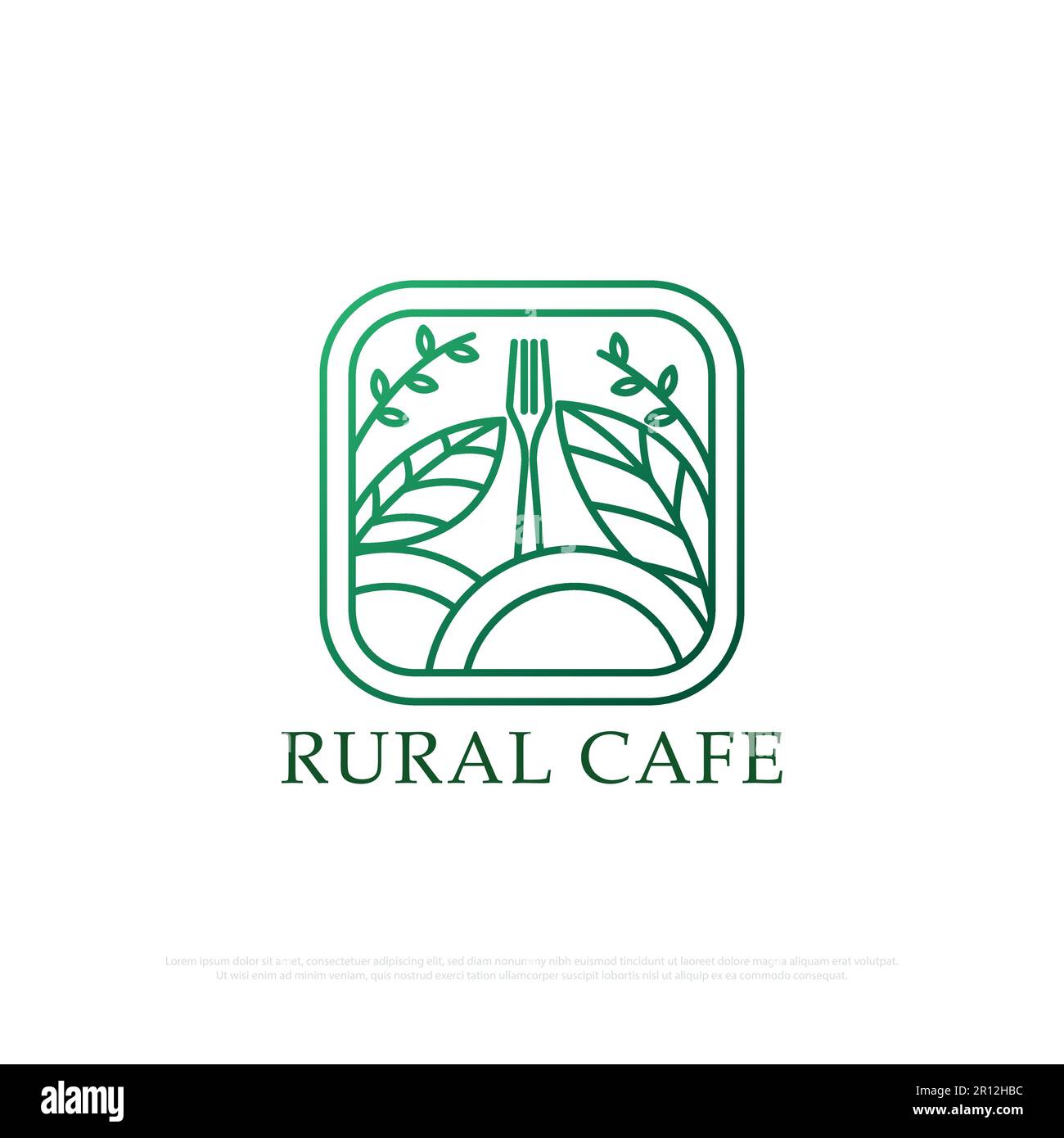 Il tradizionale logo design del ristorante con stile art line, un ristorante con un concetto rurale che fornisce cibo biologico tradizionale e bevande line art Illustrazione Vettoriale